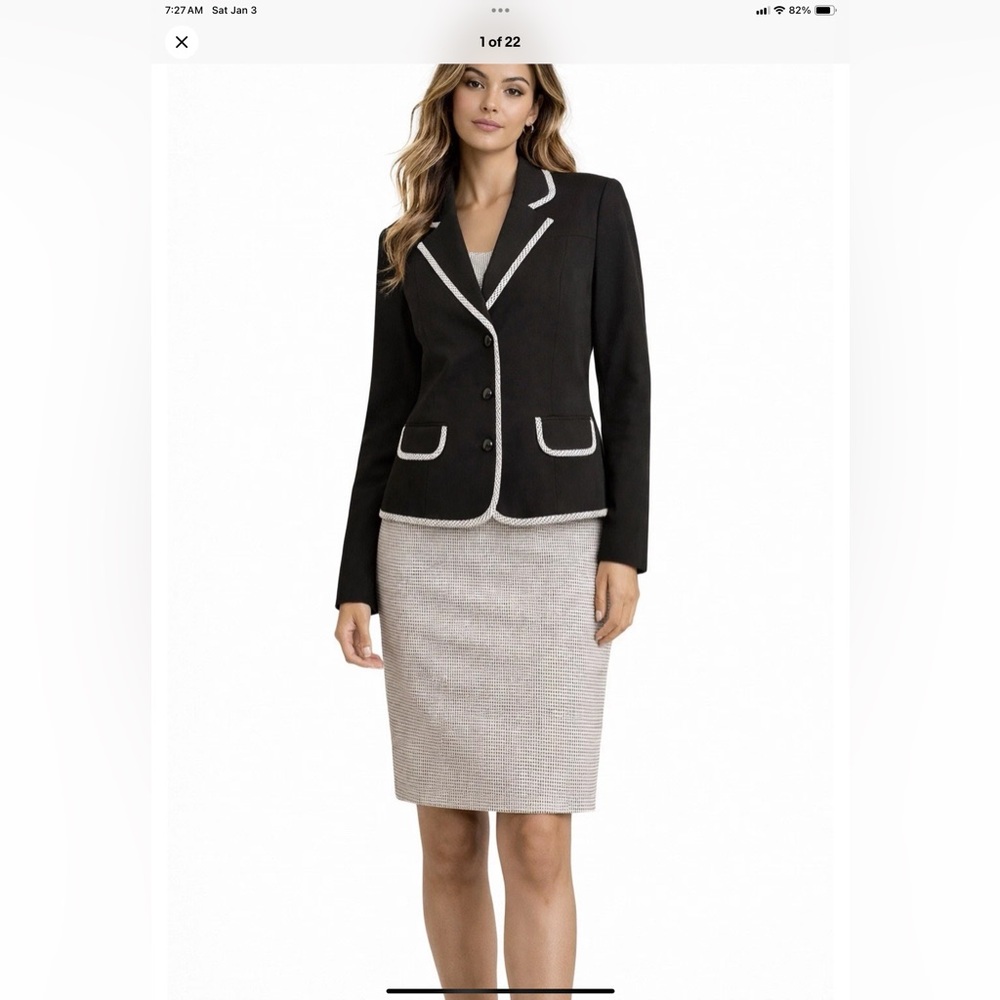 Sag Harbor women’s suit set 10 Black Blazer with White Accents matching skirt.